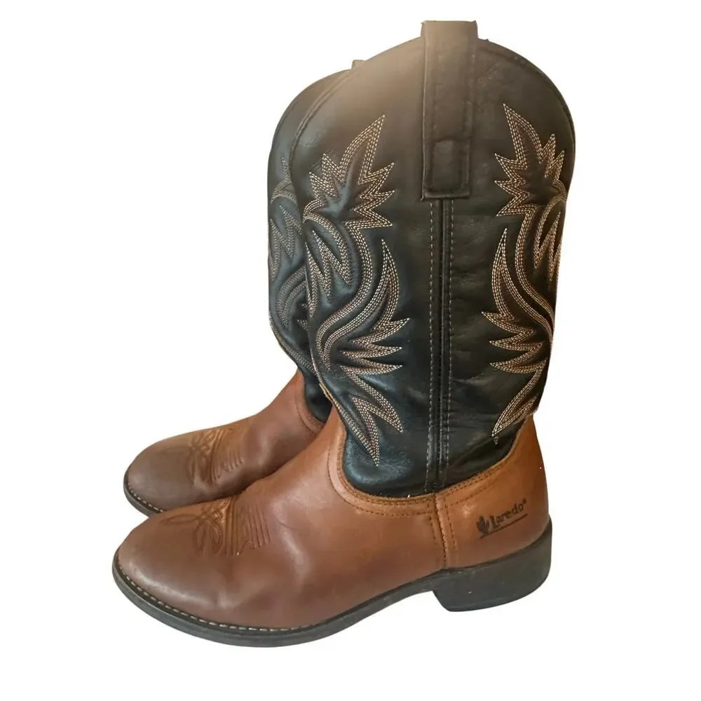 Laredo 4248 Men’s Cowboy Boots Brown Black Western Leather Boots Size 9 EW